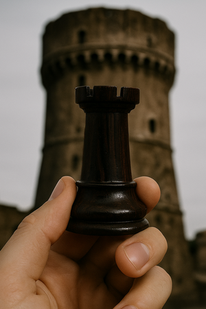 Шахматная ладья на фоне башни Конти